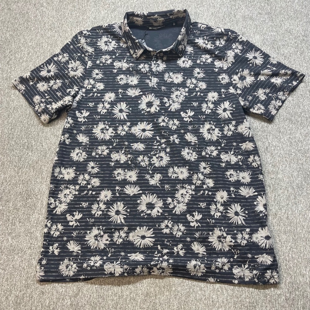 Travis Mathew Mens Shaded Grove Floral Stripe Polo Shirt Black XL A40132N NWT